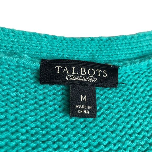 Talbots Cardigan Sweater Womens M Green Lambswool Blend V-Neck Button Up Preppy - Picture 4 of 16